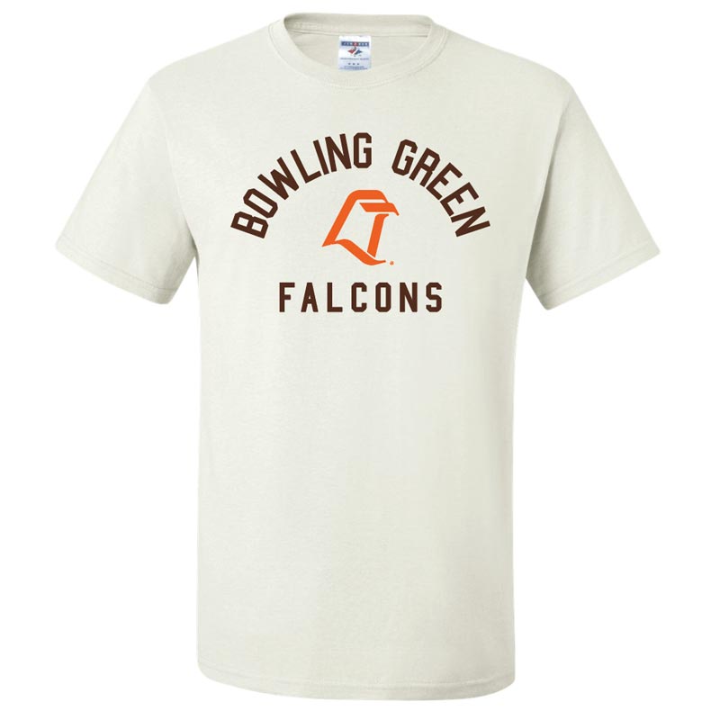 JU LT Logo Brown and Orange Arched Falcons White SS Tee