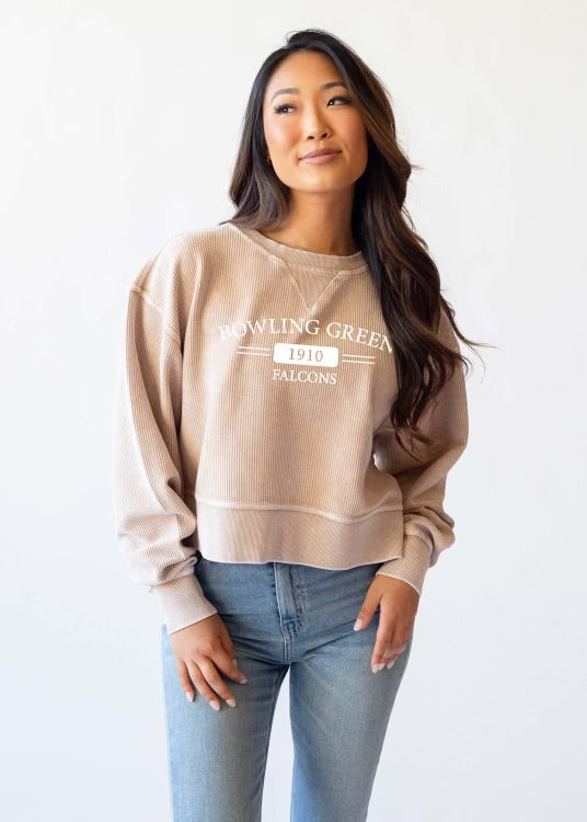 Chicka-D Ladies Latte Corded Boxy Pullover Crew