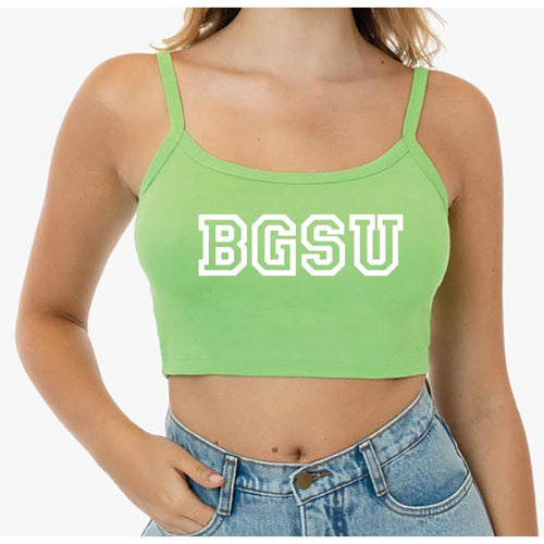 JU Light Green Baby Rib Spaghetti Crop Tank
