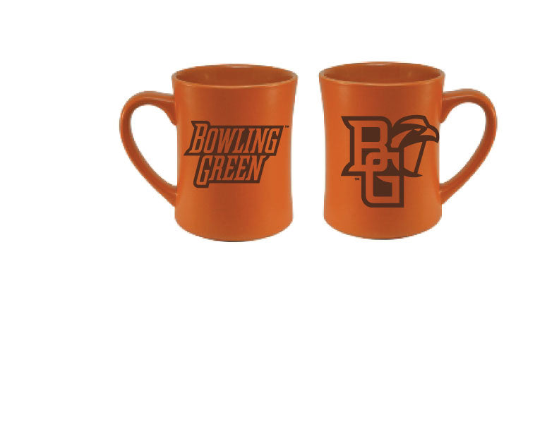 RFSJ 16oz Orange Matte Mug with Peekaboo and BG Wordmark in Brown